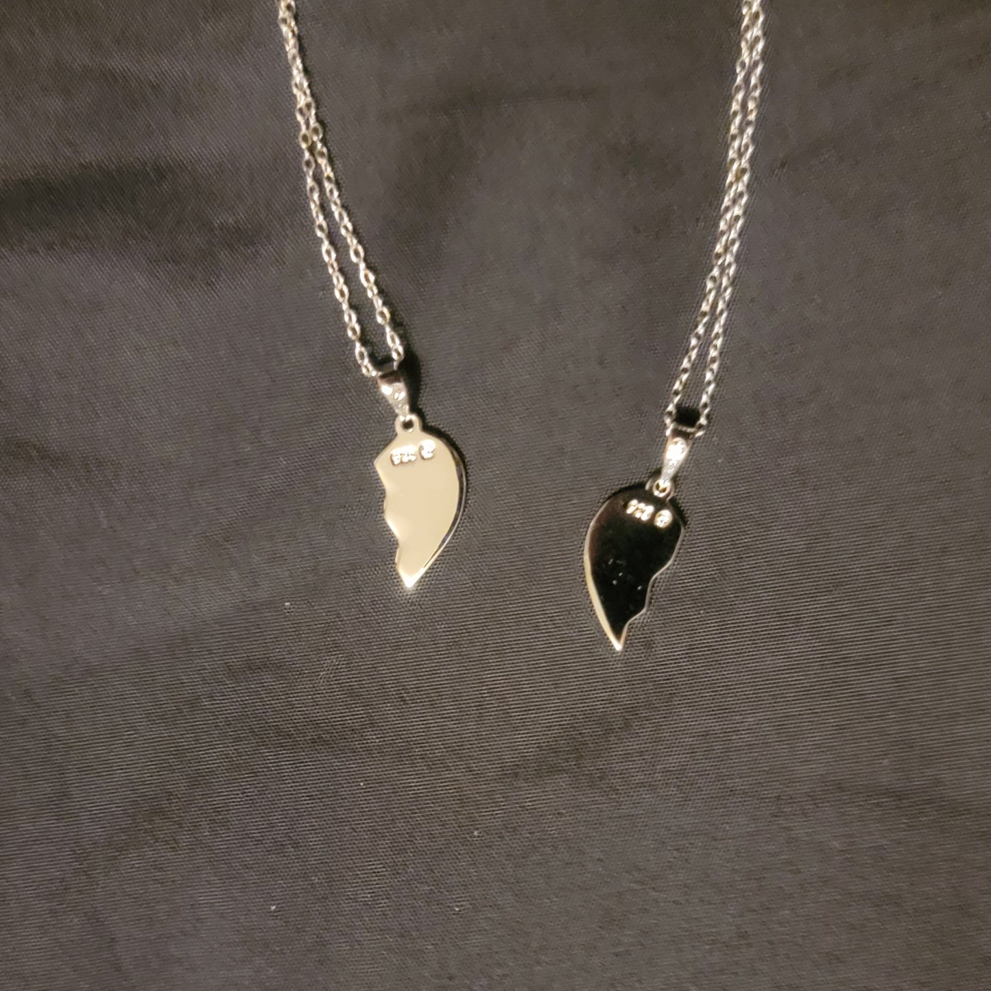 Pendant Engraved with Forever Yours. Two Necklace with Heart Pieces