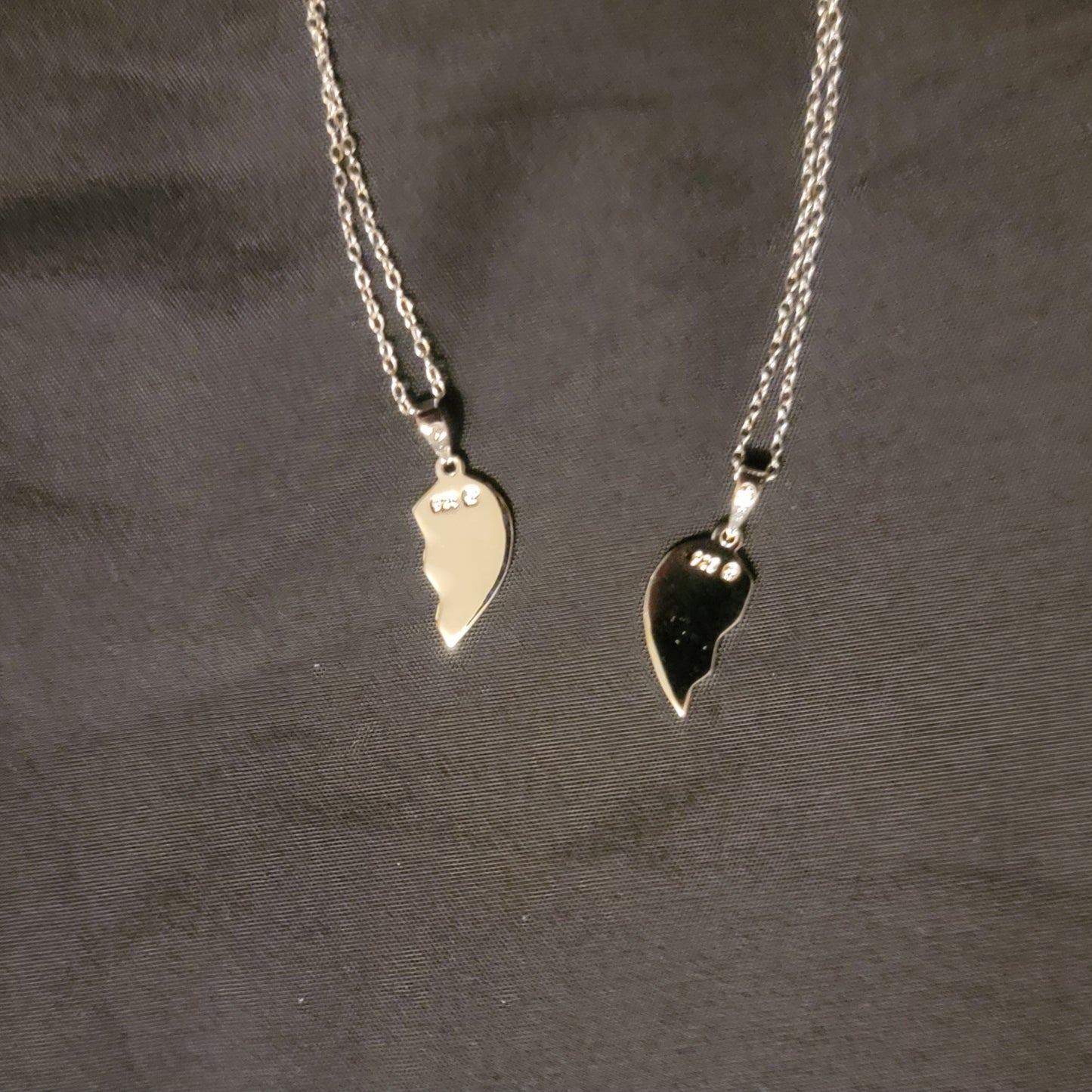 Two Necklace with Heart Pieces. Pendant Engraved with Forever Yours